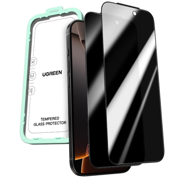 5 UGREEN for iPhone 17/16 Pro Screen Protector Privacy 6.3'' 100% Privacy Protection Ultimate Drop Protection 1:1 Full Coverage Anti Spy Screen Protector 9H+ Tempered Glass Fit for Most Case 2 Pack - Image 1